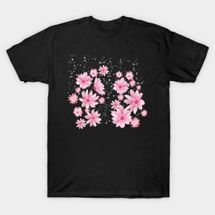 Cherry Blossoms In Snow_Pink Background T-Shirt